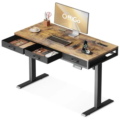 Imagen de OffiGo Mesa elevable electrica, Escritorio eléctrico con cajones, 120x54 de Altura Ajustable, Elevador para su Oficina en casa, Ocio y Juegos, marrón