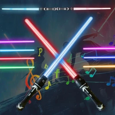 Imagen de SFSSHUI 2 Piezas Espada Láser para Niños,2 En 1 Lightsaber,Espada Laser,Telescópica y Plegable Laser 7 Colores con Sonido,Sable De Doble,por Cumpleaños Regalos Cosplay