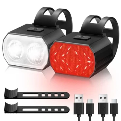 Imagen de Blendura Luces Bicicleta Delantera Y Trasera, 6 + Modos Luz IPX6 Impermeable para Montar Noche/Acampar, Luce Adecuada Carretera/Montaña