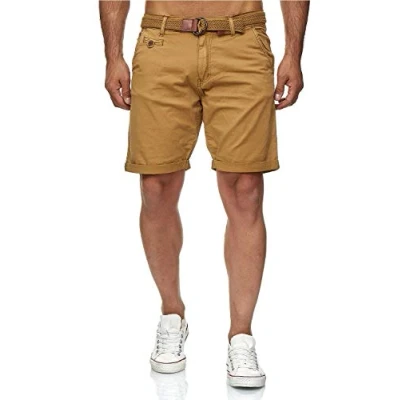 Imagen de Indicode Conor Pantalones cortos chinos para hombre, con cinturón, 100% algodón, bermudas de corte regular ámbar S