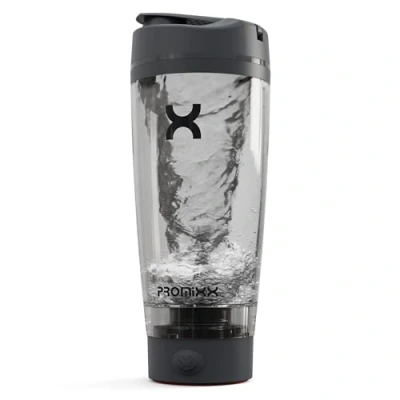 Imagen de Promixx Pro Shaker Bottle New Edition, recargable, potente para batidos suaves de proteínas, incluye almacenamiento suplementos, sin BPA, taza 600 ml, gris grafito