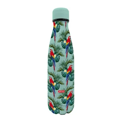 Imagen de NERTHUS FIH 704 Botella Termo Doble Pared para frios y Calientes Diseño Loros de Acero Inoxidable 500 ml Libre BPA, 18/8