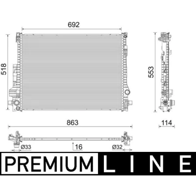 Imagen de MAHLE ORIGINAL CR 2605 000P Radiador, refrigeración del motor Aluminio 692 518 16 Aletas soldadas