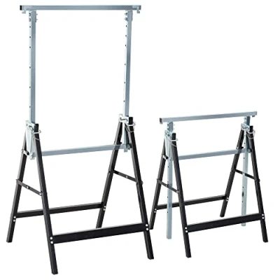 Imagen de HOMCOM Set de 2 Caballetes Telescópicos Plegables con Altura Ajustable Sierra Acero para Mesa y Trabajo Bricolaje Carga 200 kg 68x58x80 130 cm Negro