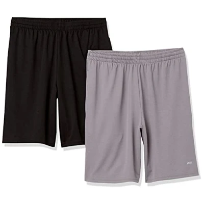 Imagen de Amazon Essentials Pantalón Corto Holgado, Ligero, Técnico y Deportivo (Disponible en Tallas Grandes Largos Especiales) Hombre, Pack de 2, Gris/Negro, M