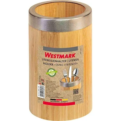 Imagen de Westmark Soporte para utensilios/organizador de cocina, Redondo, Con borde acero inoxidable, Dimensiones: ø10 x 16 cm, Bambú/acero Tapas + Friends, Marrón claro/plata, 69852270