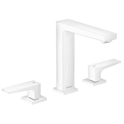 Imagen de hansgrohe Metropol Grifo de 3 orificios para ahorro agua (160 mm altura y desagüe push abierto), color blanco mate