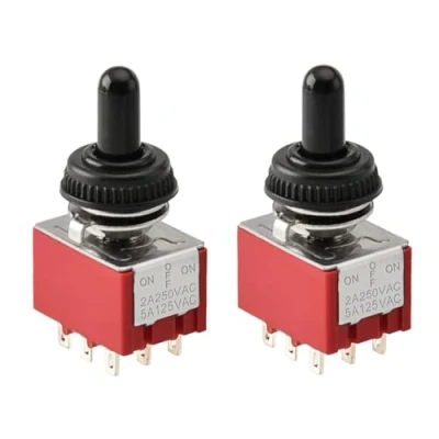 Imagen de Heschen Interruptor de palanca en miniatura MTS 303 ON OFF 3PDT 9 pines, 2A 250V, 6A 125V, con cubierta impermeable, paquete 2