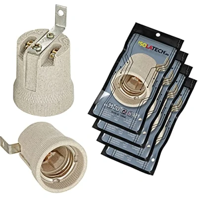 Imagen de ISOLATECH 4pcs E27 gris zócalo de cerámica con soporte montaje/soporte exterior (max.250V/4A) bombilla para el hogar instalación en techo baño cocina nevera montaje