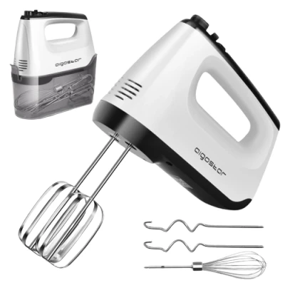 Imagen de Aigostar Pudding Batidora Amasadora de 400 W con 6 Velocidades, Varillas, Función Turbo. Incluye 2 Batidores Ganchos Amasado, 1 Batidor y Caja Almacenamiento.