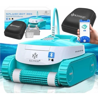 Imagen de KESSER® Robot de Piscina para Piscinas enterradas y Pared, hasta 100m², Totalmente Automático, Función App Módulo Control, Mecanismo Trepado, Blanco/Turquesa