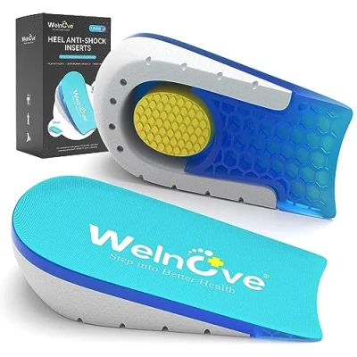 Imagen de Welnove Inserciones de gel para zapatos tendinitis Aquiles, fascitis plantar, dolor talón, espolón soporte elevación talón 0.6 a 1 pulgada, mujeres 7 10 años y