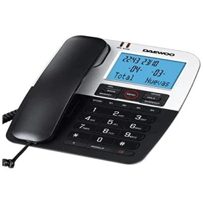 Imagen de Daewoo Teléfono Fijo DTC 410 con Gran Pantalla Fácil de Usar Manos Libres, Transferencia Llamadas y Música en Espera Color Negro