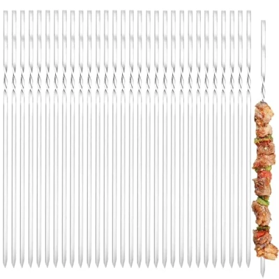 Imagen de Gxlaihly 30 Piezas Pinchos Barbacoa, 40cm Brochetas de acero inoxidable, Reutilizables Brocheta, para Carne y Verduras (B 40CM)