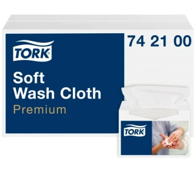 Imagen de Tork 742100 paños para lavado, franelas extra suaves Premium de 1 capa, blanco, x 135 (19.2x30cm)