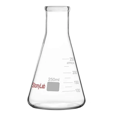 Imagen de StonyLab 1 Paquete 250ml Matraz Erlenmeyer de Boca Estrecha, Flasks Cristal Pared Gruesa con Borde Alta Resistencia (250ml Ajusta el Tapón Goma 7#)