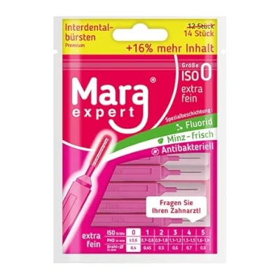 Imagen de MARA EXPERT cepillos interdentales rosa de 0,4 mm ISO 0 extra finos 6 x 14 (=84) para espacios complemento el cuidado dental