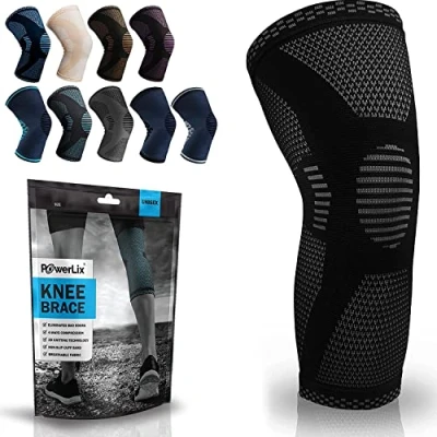 Imagen de POWERLIX rodillera para mujeres y hombres, de compresión artritis, dolor articular, lesión ligamentos, desgarro menisco, tendinitis, correr, sentadillas, deportes, Negro, XL