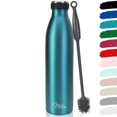 Imagen de Milu botella de acero inoxidable 350, 500, 750 ml, 1 L, 1,5 agua térmica aislante, a prueba fugas, doble pared, apta para bebidas con gas (rojo, L)