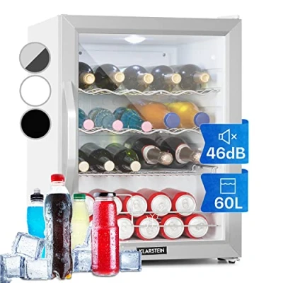 Imagen de KLARSTEIN Nevera Pequeña Portatil Electrica para Bebidas, Mini Frigorifico con Estantes y Puerta de Cristal Habitaciones, 60L