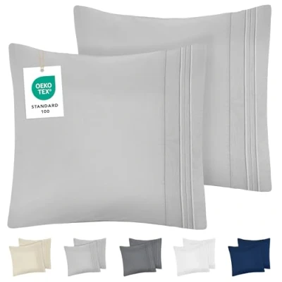 Imagen de Dreamzie Fundas de Almohada (Juego 2) Almohadas 80x80 cm, Gris, Microfibra con Motivo Bordado Cojines Oeko Tex Suaves y Calidad