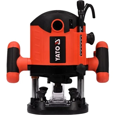 Imagen de YATO Fresadora profesional con 2100 W, diámetro de 8 y 12 mm, regulación velocidad, tope paralelo, ajuste profundidad, adaptador aspiración motor cobre estable