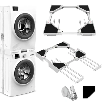 Imagen de NIUXX Kit apilar Lavadora y Secadora, con 6 tubos extensibles, Apilado Universal, Marco Intermedio Universal para Cuerda de Trinquete, tamaño ajustable (46 66 cm)