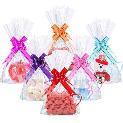 Imagen de Hestya 50 Piezas 15 x 25 cm Bolsa de Celofán Fondo Bloque Transparente Dulces/ Fiesta/ Regalo/ Hogar con Lazos Coloridos (Estilo A)