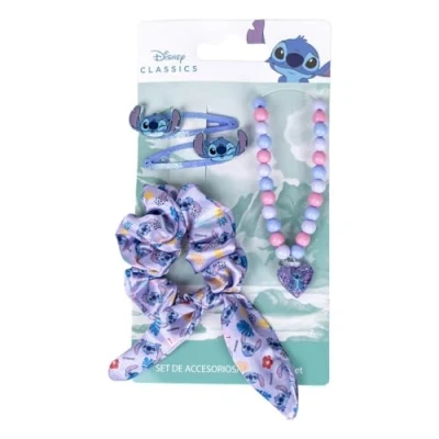 Imagen de Set de Belleza Infantil Stitch Ideal para sorprender a tus peques 1 Coletero Tela, 2 Pinzas el Pelo y Collar Clip con la cara Producto Original Diseñado en España