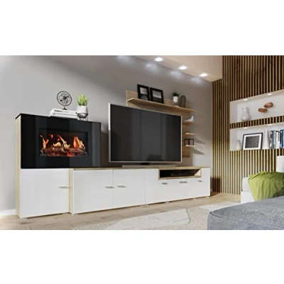 Imagen de Skraut Home Mueble para Salón con Chimenea Eléctrica 170 x 290 45 cm Sistema de Iluminación LED Efecto Llamas Modelo New Olympo Estilo Moderno Acabado Blanco/Roble