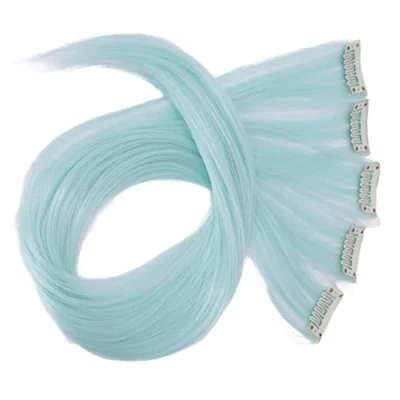 Imagen de CAISHA 60 cm Colorido Hebra Reflejo Clip En Extensión De Cabello Liso Largo Postizo Turquesa BST116