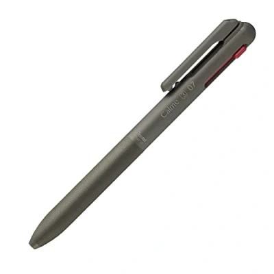 Imagen de Pentel BXAC37D Calme Bolígrafo de 3 colores, sonido clic claramente atenuado, zona agarre en imitación piel, recargable, bola 0,7 mm = grosor trazo 0,35 mm, negro/rojo/azul, 1 unidad
