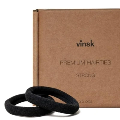 Imagen de vinsk® gomas para el pelo unisex hombre y mujer, juego grande, 25 unidades, elásticas color negro con agarre fuerte, goma versátil hombre, etc.