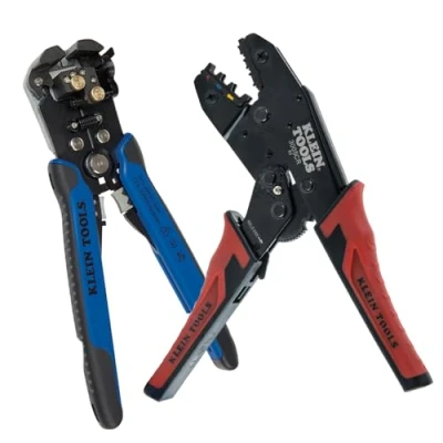 Imagen de Klein Tools 80013 kit de herramientas cableado con pelacables automático y crimpadora terminales aislados trinquete, gran eléctricas, 2 piezas