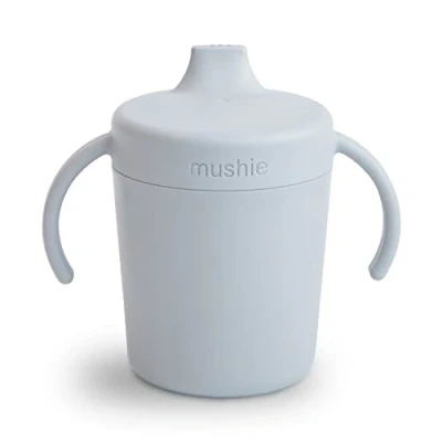 Imagen de mushie Taza para beber de entrenamiento, fabricada en Dinamarca, tapa y asas resistentes a fugas, partir 6 meses (nube)