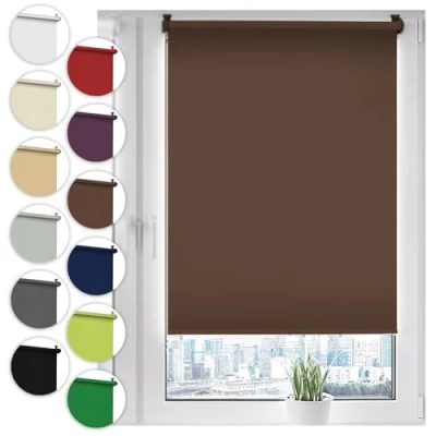 Imagen de Sonello Estor Opaco sin perforación 50cm x 130cm Marrón, Persiana Enrollable Blackout para Puertas y Ventanas con Cadena, Persianas fijación taladrar Clip, protección Visual