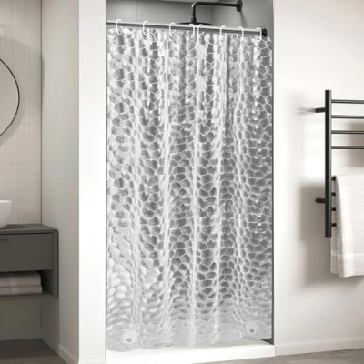 Imagen de OTraki Cortina Ducha 120x200cm con Peso 3D EVA de Baño Impermeable Antimoho Bañera Translúcido Lavables Shower Curtian 8 Ganchos para en el Hogar