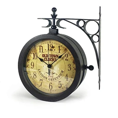 Imagen de TFA NOSTALGIE Pared y termómetro, Reloj de jardín, 60.3011, para Exteriores, Doble Cara, Metal, Cobre Viejo, L 270 x B 95 H 295 mm