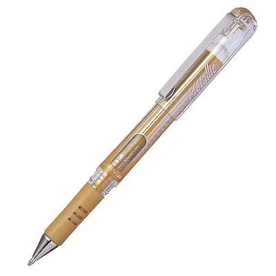 Imagen de Pentel Hybrid Gel Metallic Grip DX K230 XO 12 Bolígrafos híbridos de punta redonda, tinta pigmentada, color dorado