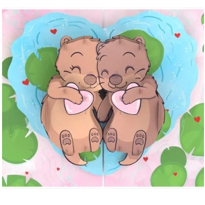 Imagen de MOKIO® Tarjeta Pop Up nutrias enamoradas regalo 3D para cumpleaños o aniversario, Te amo de amor emergente con