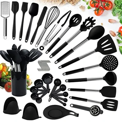 Imagen de TAVADA 49 Piezas Utensilios De Cocina Silicona,Utensilios Silicona,juego Silicona Resistente Al Calor,Resistentes Calor Cocina,espátula,Negro