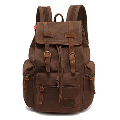 Imagen de Mochila de cuero estilo retro, unisex, ideal para colegio, senderismo, viajes, color café