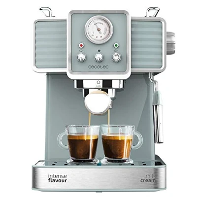 Imagen de Cafetera express Cecotec Power Espresso 20 Tradizionale Light Blue, bar, 1350 W, 1.5 l, 2 tazas, Manómetro, Apagado Automático, Blue