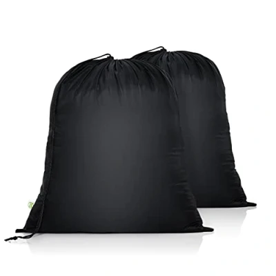 Imagen de OTraki Bolsa de Lavanderia 2 pcs Ropa Sucia Viaje Plegable y Portátil Colada con Cordón Organizador Cesto para Hogar Dormitorio 50 x 60cm Negro