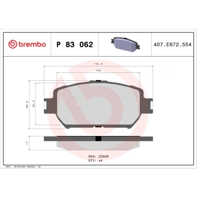 Imagen de BREMBO P 83 062 Juego de pastillas freno excl. contacto avisador desgaste sin accesorios