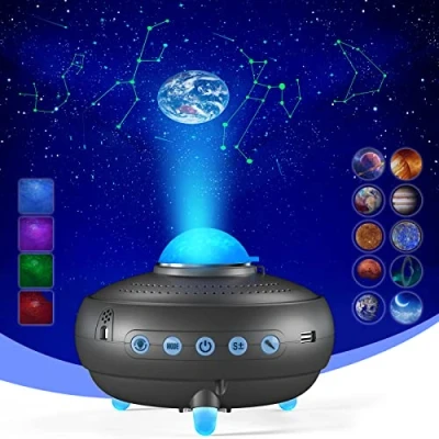 Imagen de Homonic proyector de luz Nocturna Galaxy con 12 Constelaciones y 10 Planetas Altavoz música Bluetooth Estrellas Voz para niños Gris Oscuro