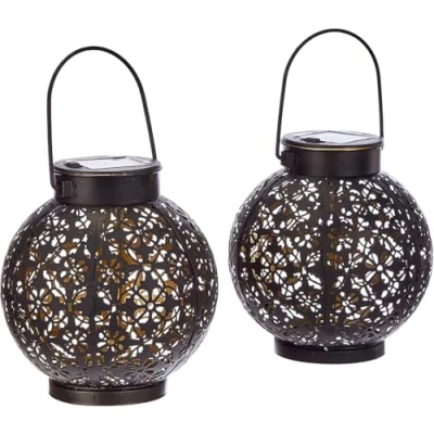 Imagen de Gadgy Farolas Solares Jardin Exterior Set De 2 Lamparas Solar Mesa Y Terraza Linterna Led Farolillos Metal Negro Dorado IP65 impermeable