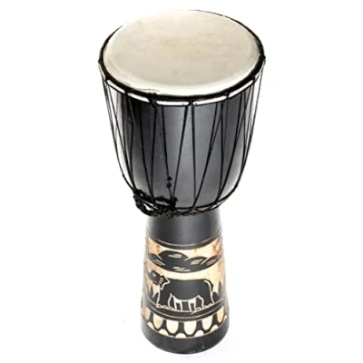 Imagen de Djembe grande de 50 cm, tambor madera, bongo, piel cabra, elefante, negro, comercio justo
