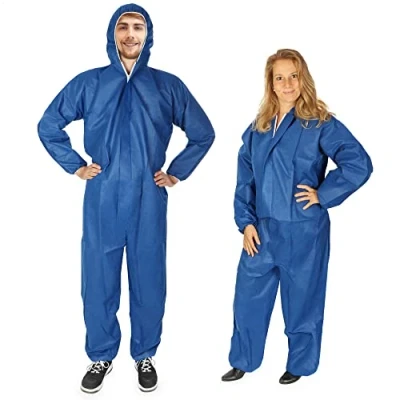 Imagen de com four® 2X Traje de protección con Capucha y Cremallera Overol Pintor Tres Capas Talla única Altura 160 a 200 cm Ropa (2 Piezas Azul)