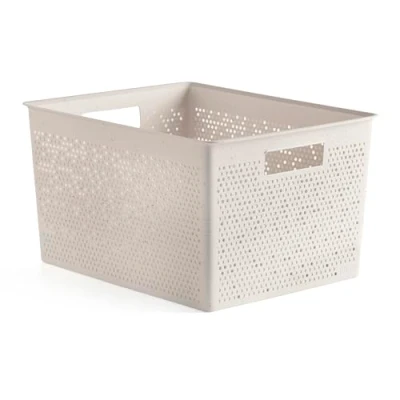 Imagen de TATAY Caja Organizadora Rectangular 20L Bohol, de Polipropileno, Libre BPA, Plástico 100% Reciclado. Beige Ecohome. Medidas 30 x 39 21,5 cm